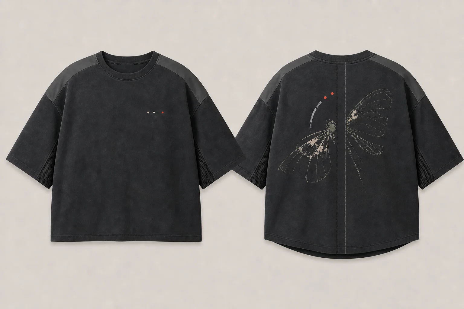 20 号夜间信号蛾 T 恤正面与背面平铺展示